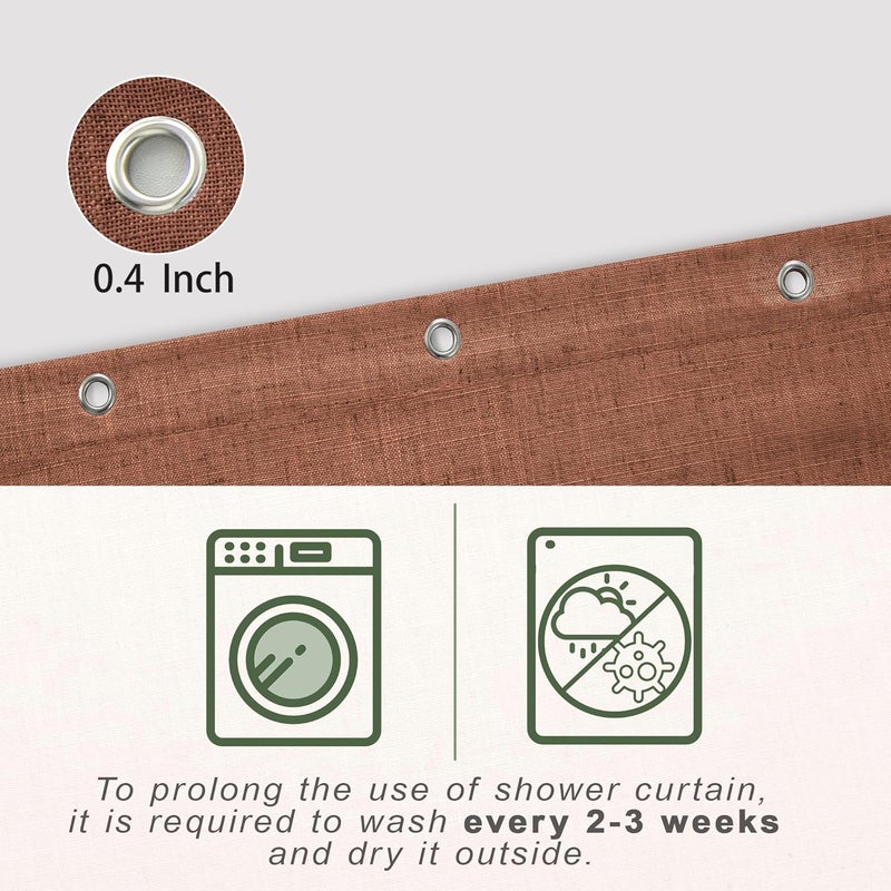 KOUFALL Rust Shower Curtain for Bathroom,Fabric Linen Boho Southwest Aztec Shower Curtain Set with Hooks,Terra Cotta Copper Clay - Image 3